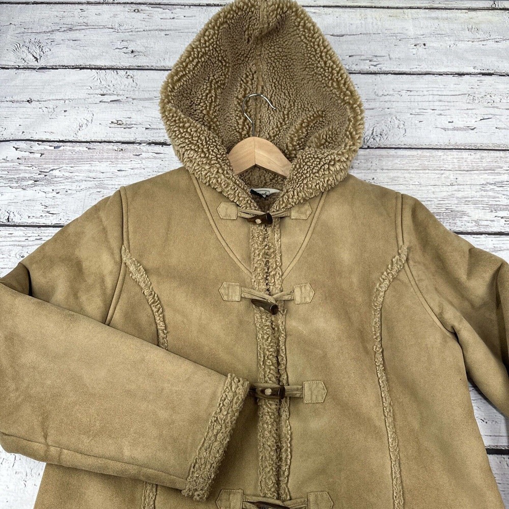 LL‎ Bean Hooded Coat Sherpa Lined Toggle Closure Womens Size Medium Brown 0 GHP5